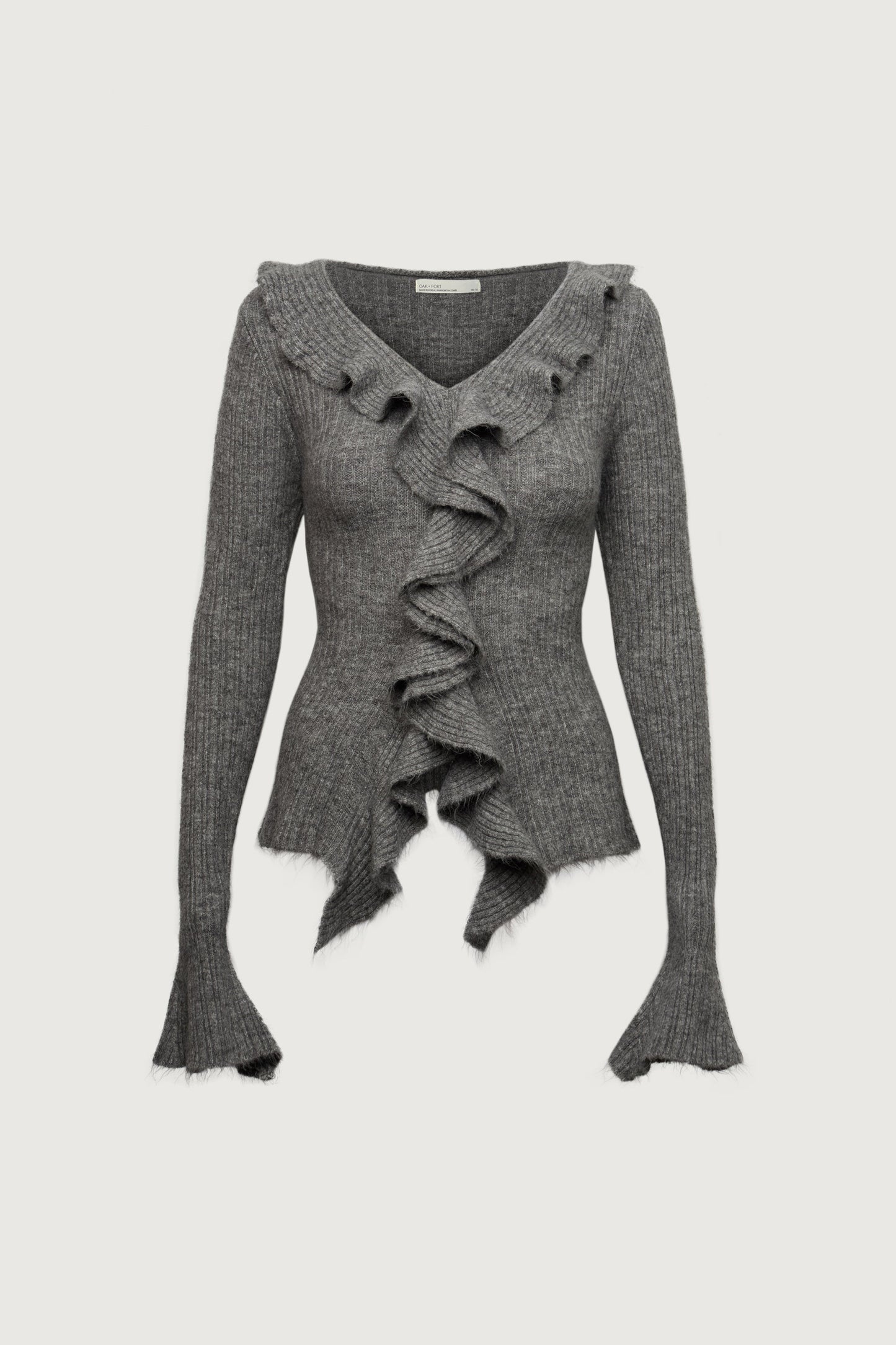 RUFFLED V-NECK SWEATER