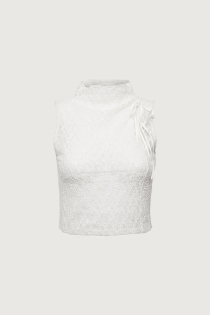 LACE MOCKNECK TANK TOP WITH BOWS