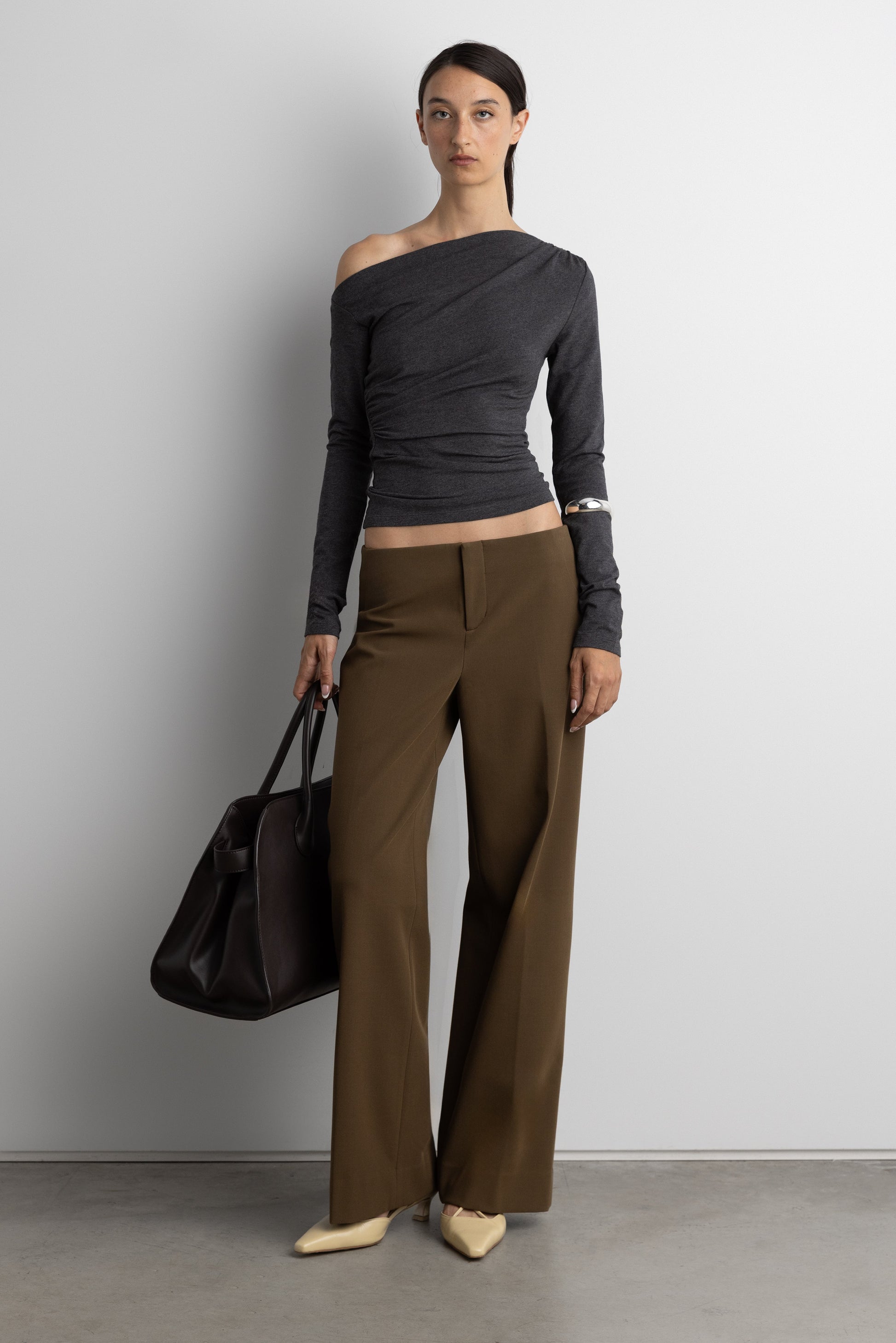 RUCHED ASYMMETRICAL LONG SLEEVE TOP