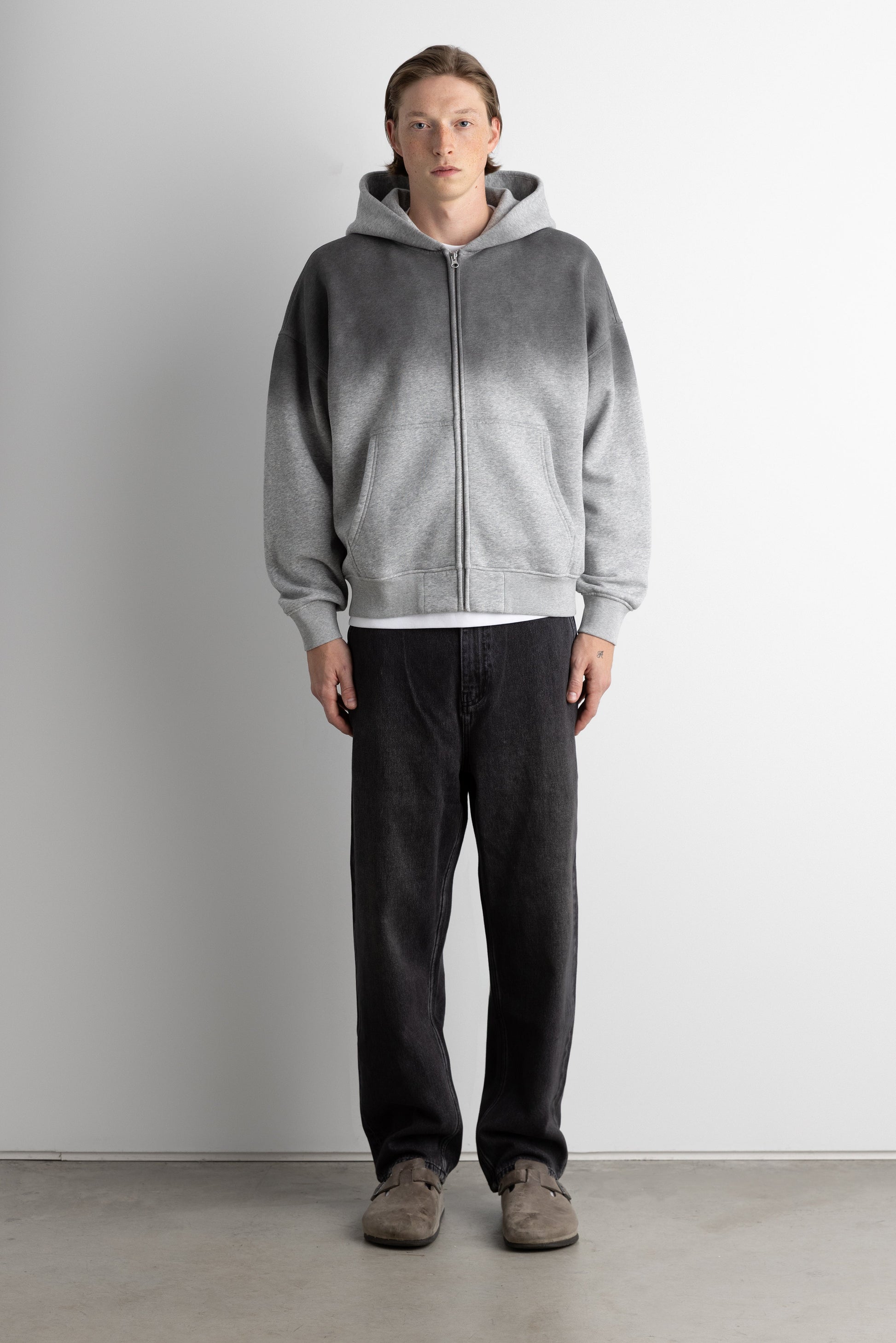 OVERSIZED BOXY OMBRE EFFECT ZIP UP HOODIE