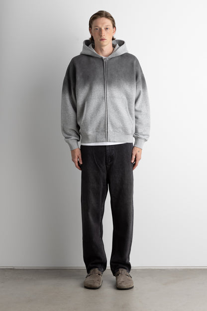 OVERSIZED BOXY OMBRE EFFECT ZIP UP HOODIE