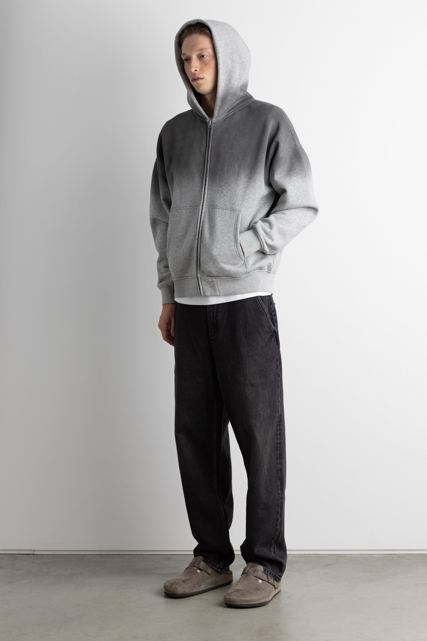 OVERSIZED BOXY OMBRE EFFECT ZIP UP HOODIE