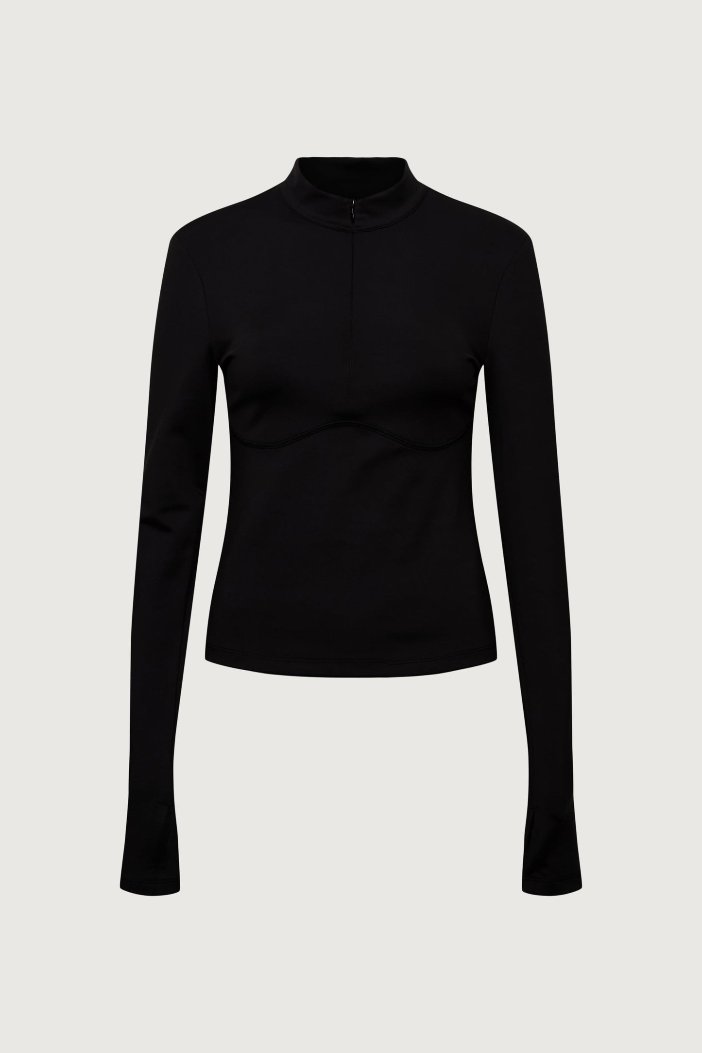 FITTED HALF ZIP MOCKNECK LONG SLEEVE TOP