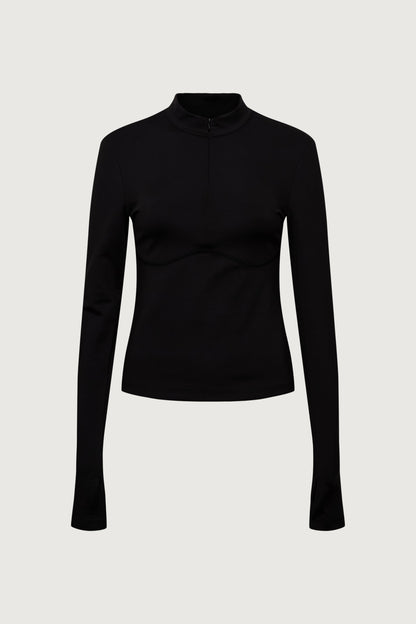 FITTED HALF ZIP MOCKNECK LONG SLEEVE TOP