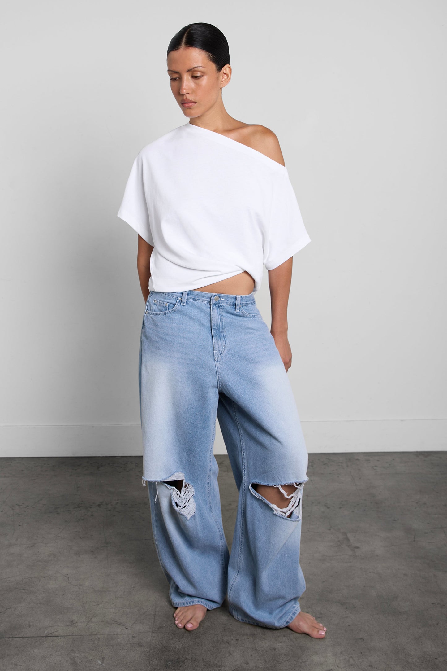 OFF THE SHOULDER COTTON JERSEY T-SHIRT