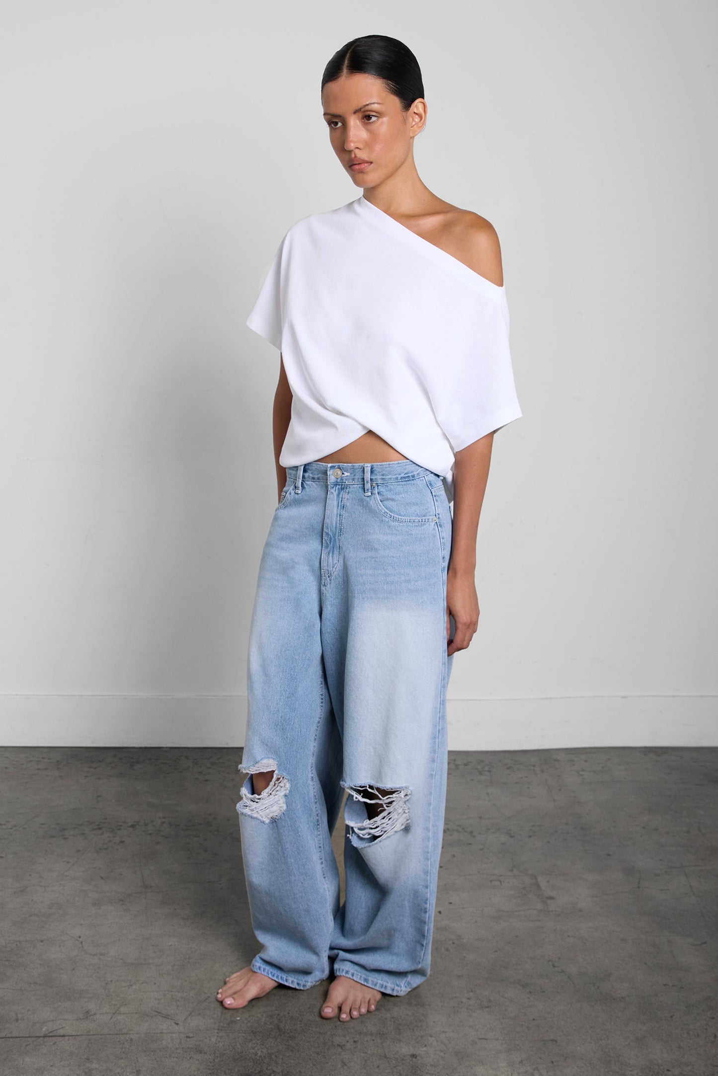 OFF THE SHOULDER COTTON JERSEY T-SHIRT
