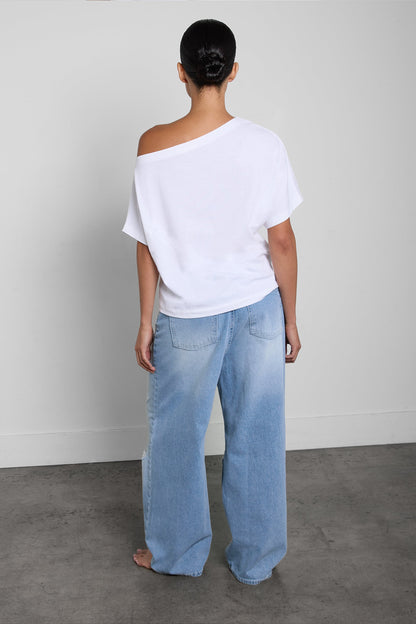 OFF THE SHOULDER COTTON JERSEY T-SHIRT