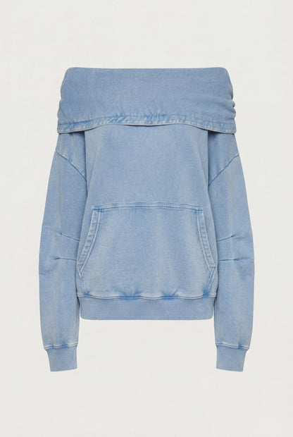 GARMENT DYED SLOUCHY OFF THE SHOULDER HOODIE