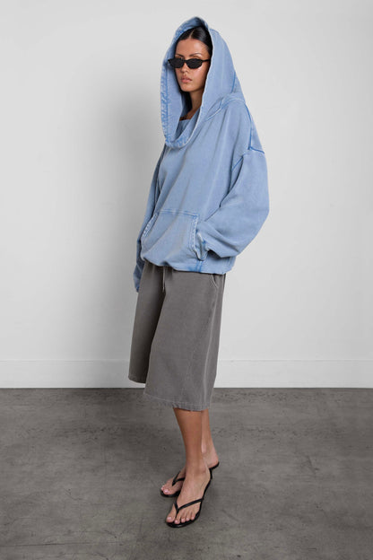 GARMENT DYED SLOUCHY OFF THE SHOULDER HOODIE