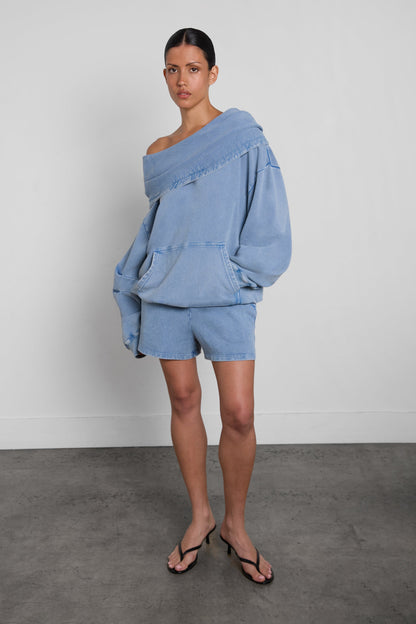 GARMENT DYED SLOUCHY OFF THE SHOULDER HOODIE