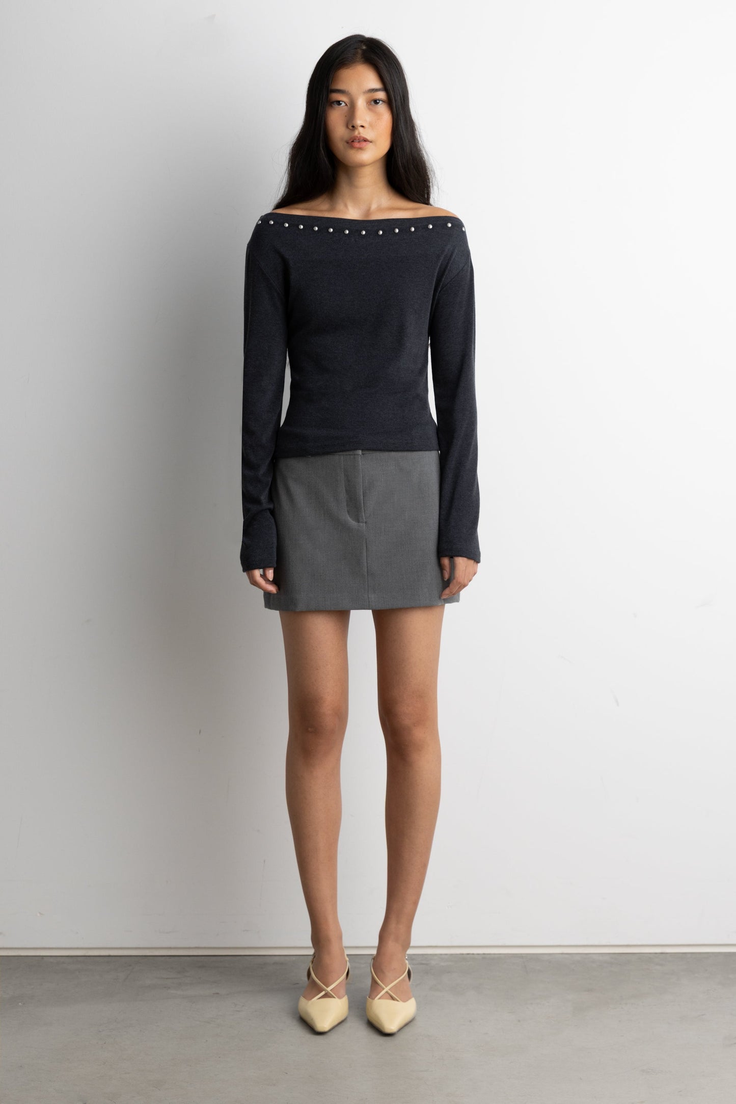 STUD DETAIL OFF THE SHOULDER TOP