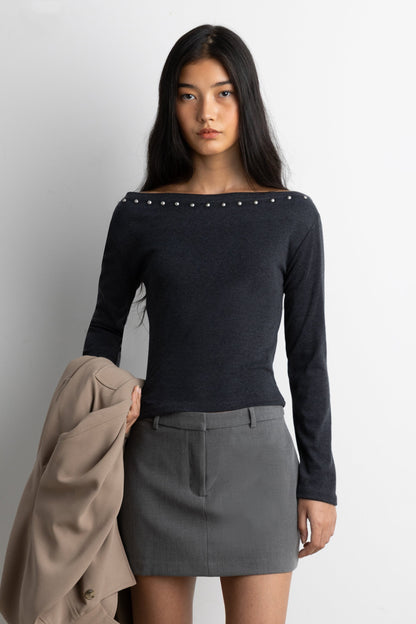 STUD DETAIL OFF THE SHOULDER TOP