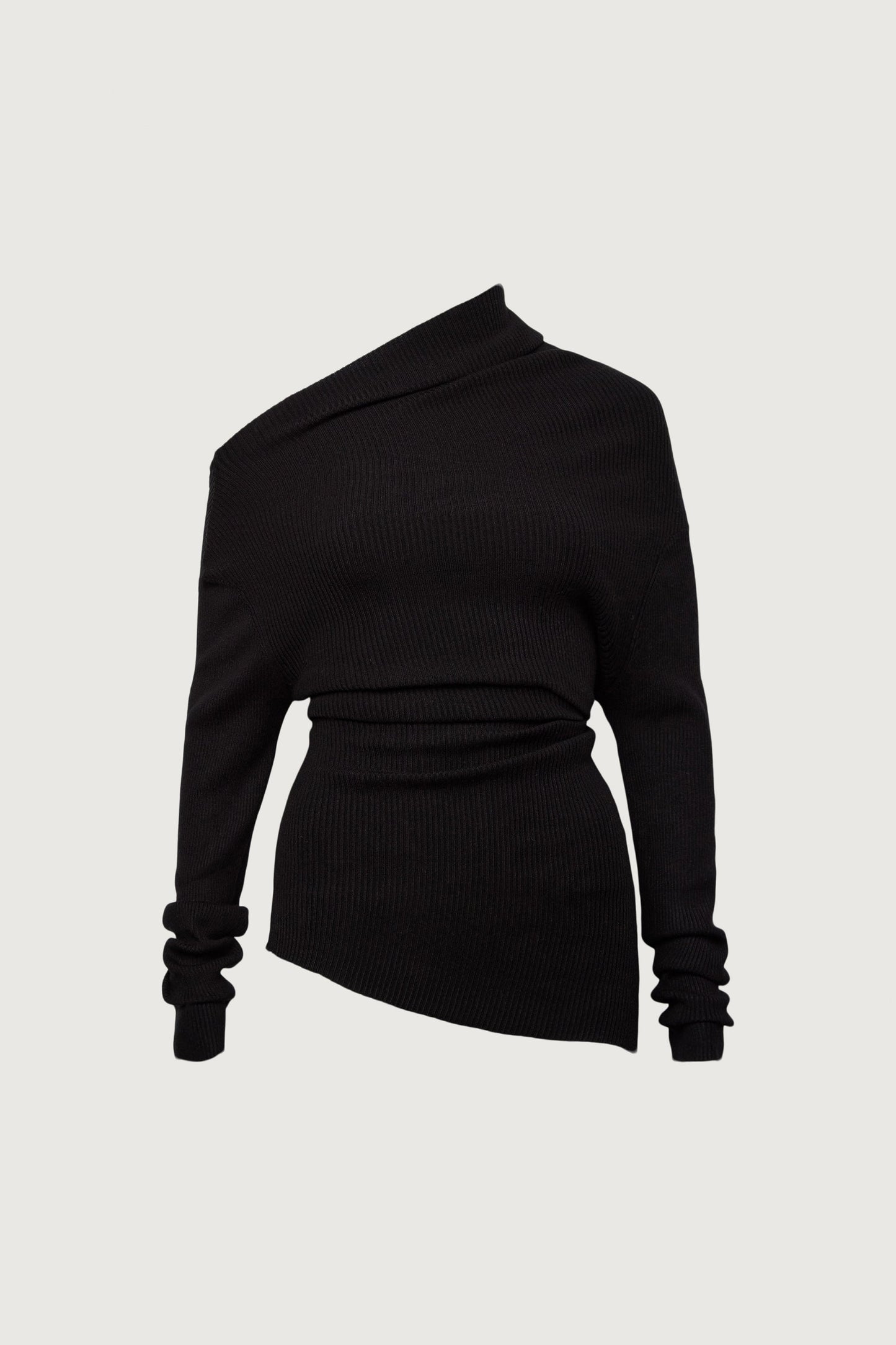 ASYMMETRICAL OFF-SHOULDER RIBBED KNIT TOP