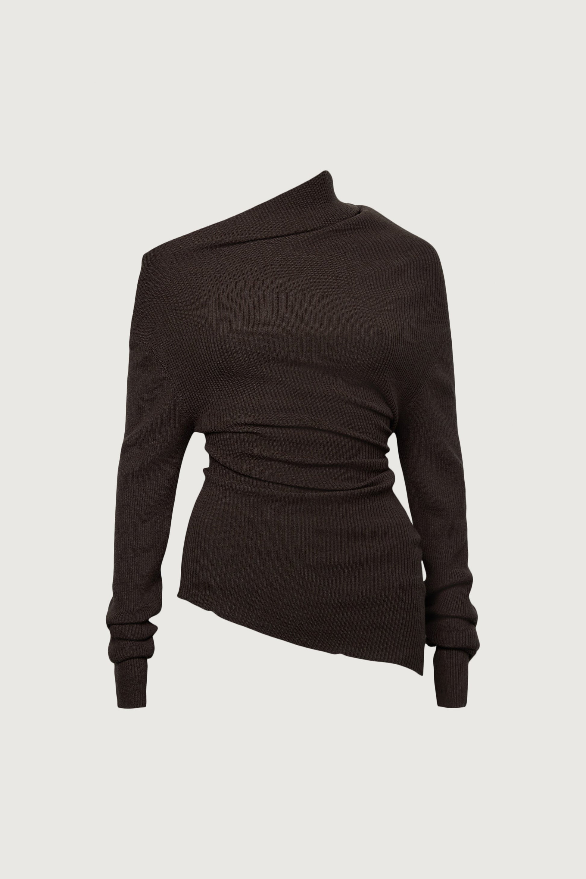 ASYMMETRICAL OFF-SHOULDER RIBBED KNIT TOP