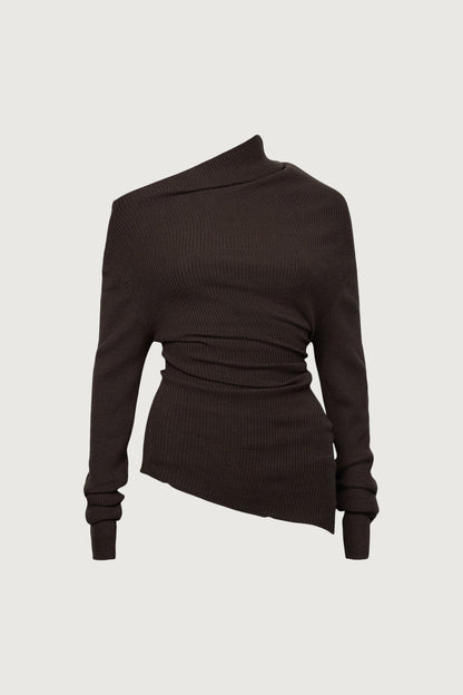 ASYMMETRICAL OFF-SHOULDER RIBBED KNIT TOP