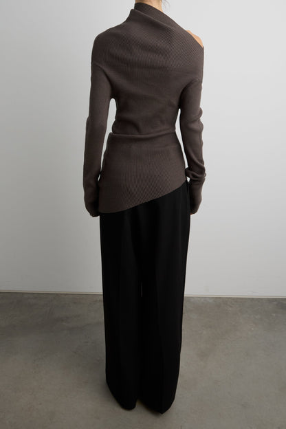ASYMMETRICAL OFF-SHOULDER RIBBED KNIT TOP