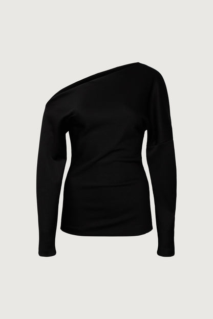 RIBBED KNIT OFF-SHOULDER DRAPED TOP