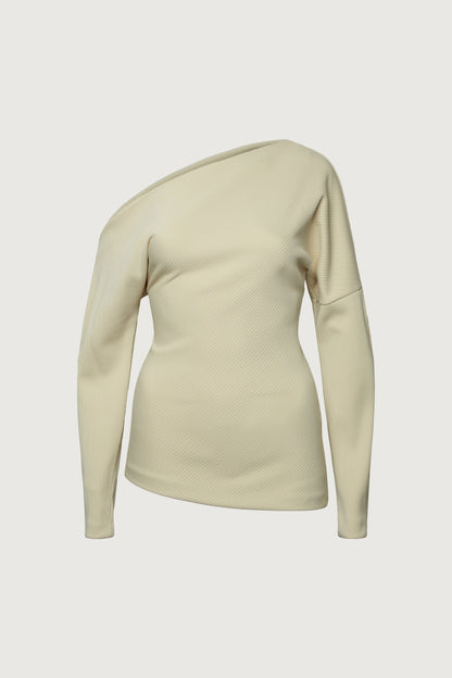 RIBBED KNIT OFF-SHOULDER DRAPED TOP