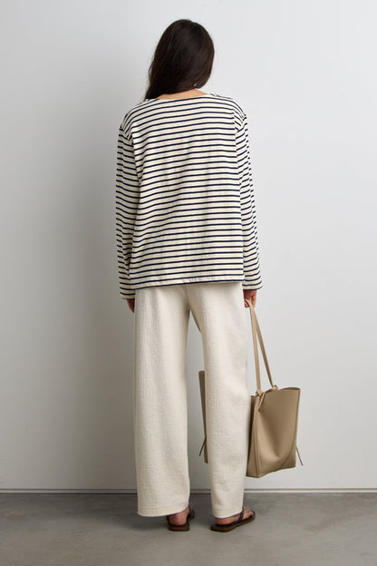 RELAXED STRIPED BOAT NECK TOP
