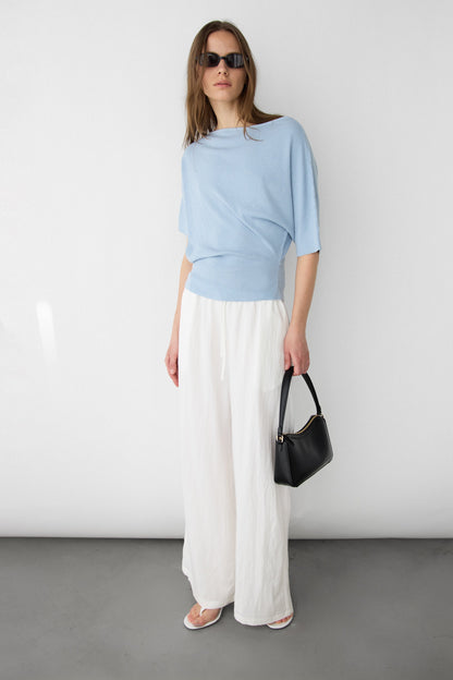 TEXTURED BOAT NECK DROP SLEEVE KNIT PULLOVER
