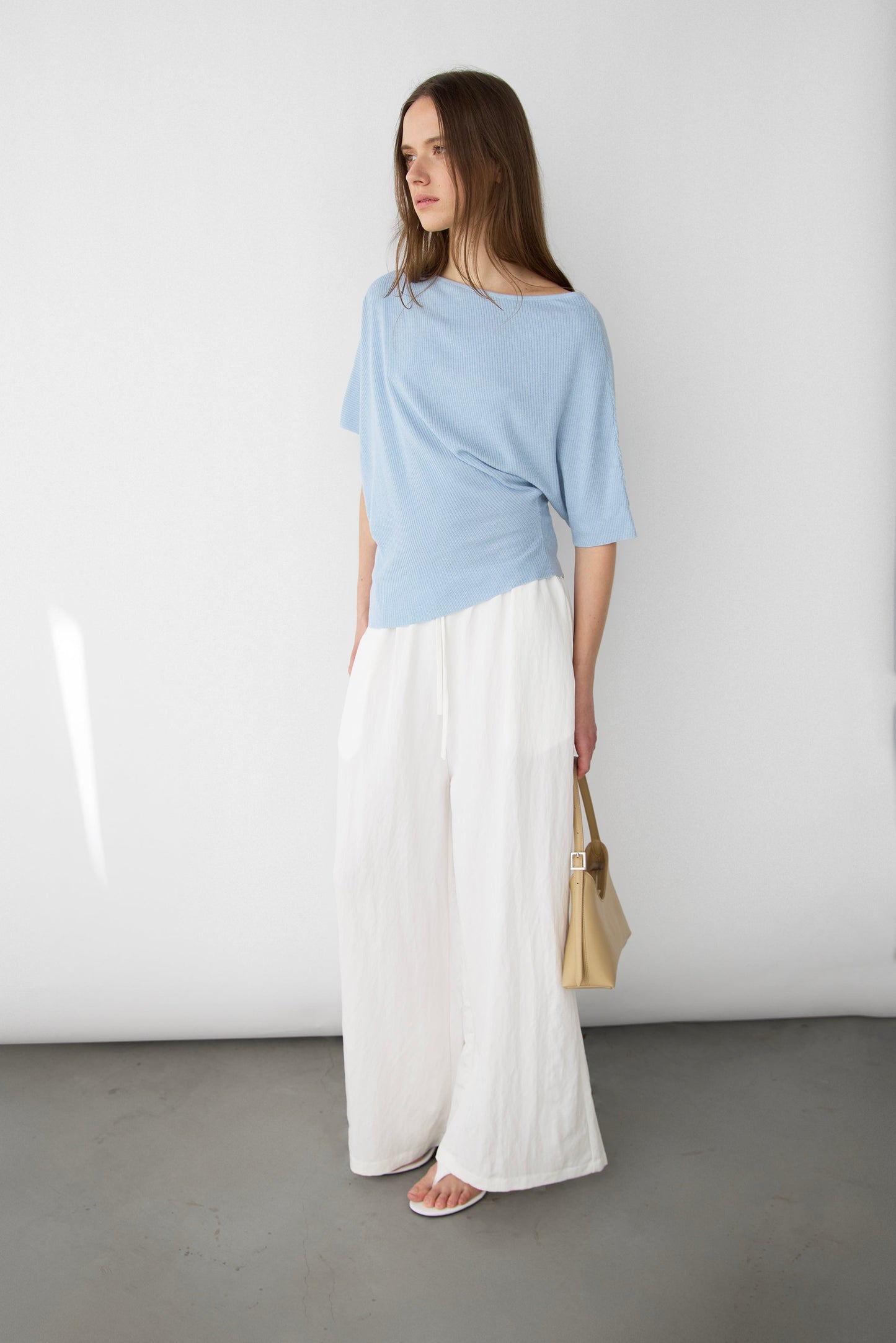 TEXTURED BOAT NECK DROP SLEEVE KNIT PULLOVER