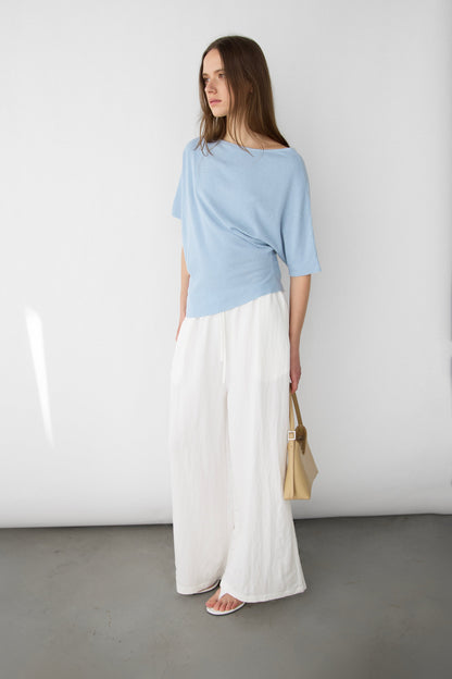 TEXTURED BOAT NECK DROP SLEEVE KNIT PULLOVER