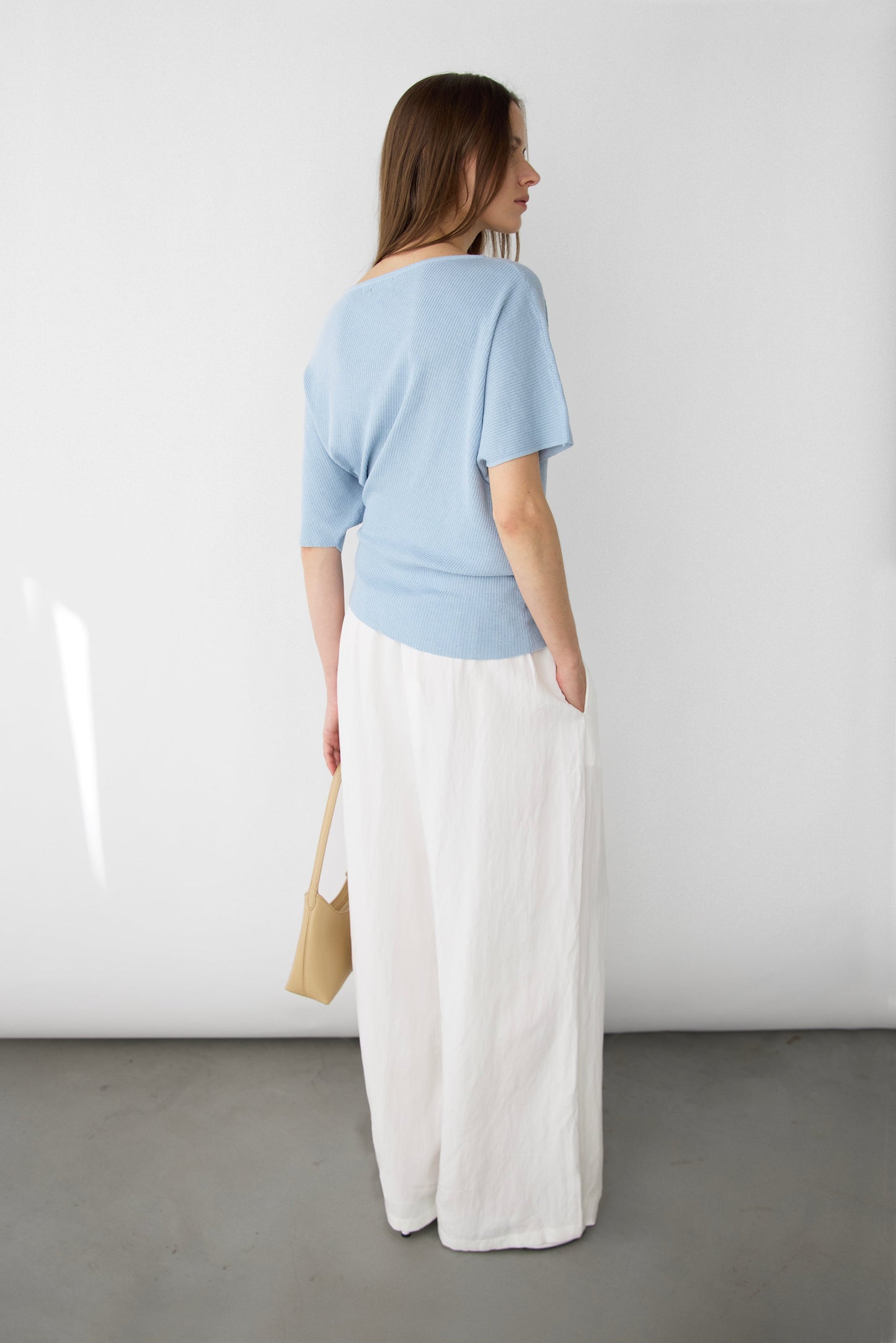TEXTURED BOAT NECK DROP SLEEVE KNIT PULLOVER