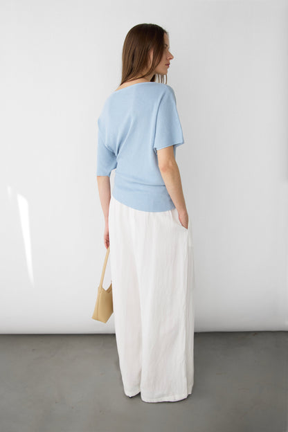 TEXTURED BOAT NECK DROP SLEEVE KNIT PULLOVER