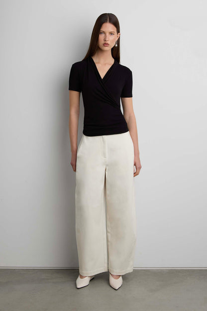 GATHERED V-NECK SURPLICE T-SHIRT