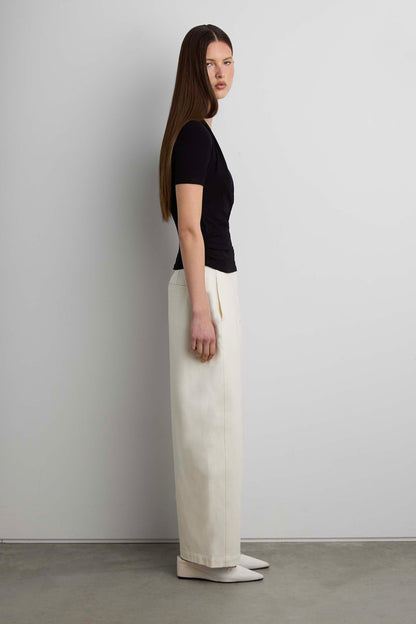 GATHERED V-NECK SURPLICE T-SHIRT
