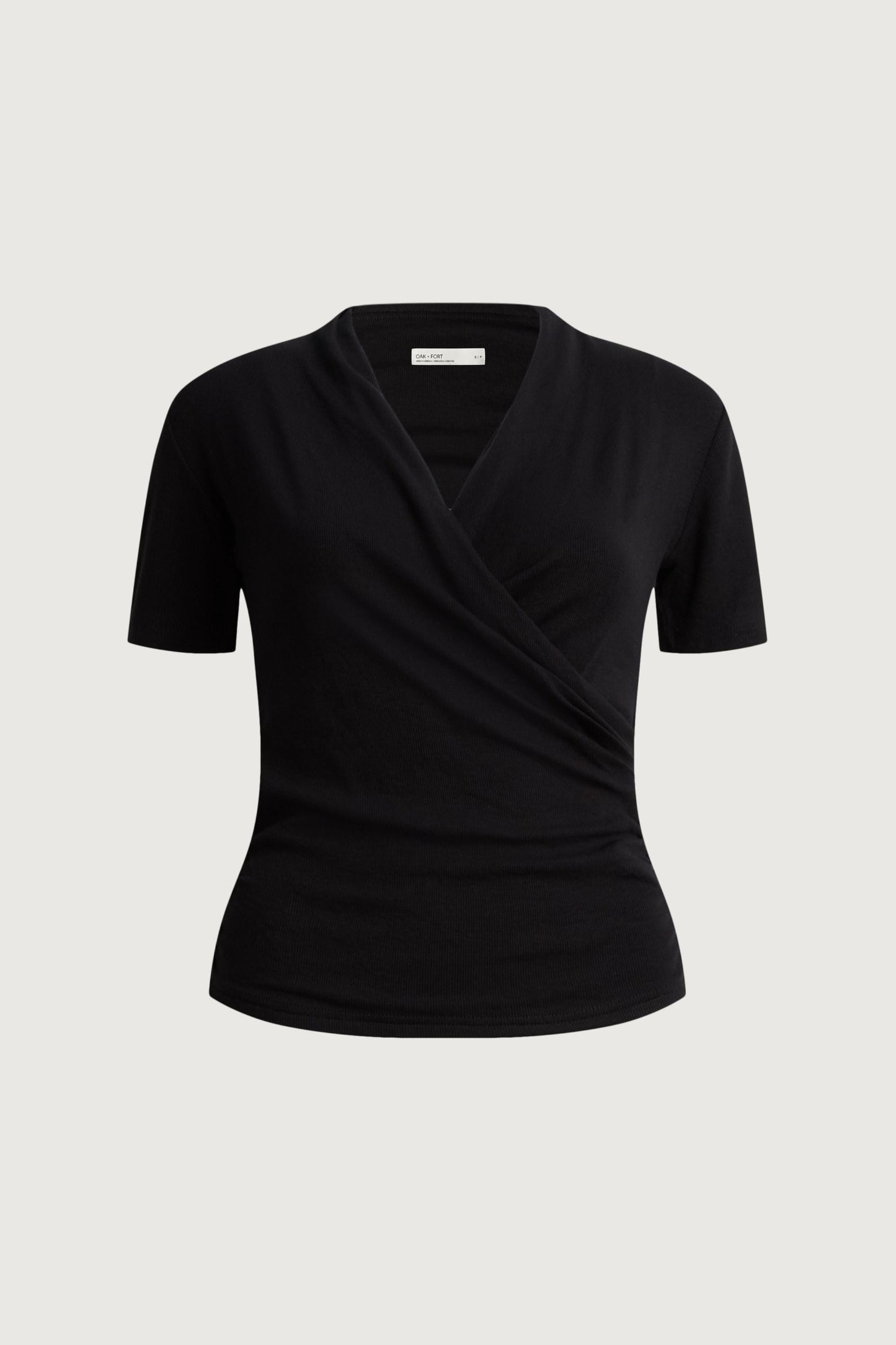 GATHERED V-NECK SURPLICE T-SHIRT