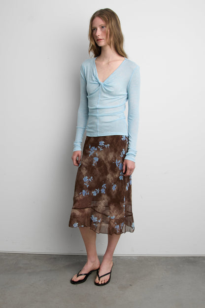 SHEER TWIST-FRONT V-NECK TOP