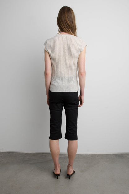 RIBBED CUT OUT TOP WITH TIE FRONT DETAIL