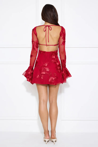 Bright Breezy Long Sleeve Mesh Mini Dress Red
