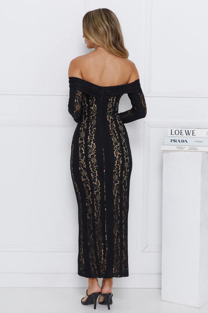 Pure Happiness Off Shoulder Lace Maxi Dress Black