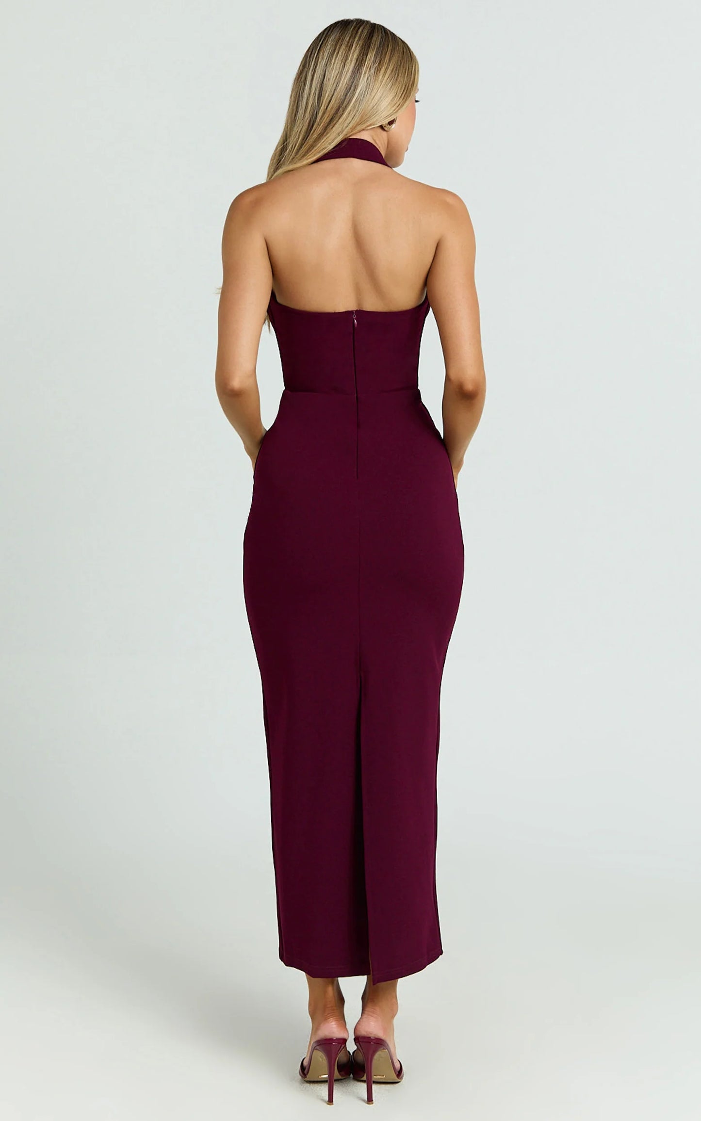 Halter Neck Column Dress in Wine