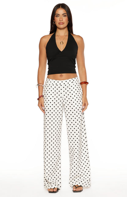 Loreta White Polka Dot Low Waist Pants