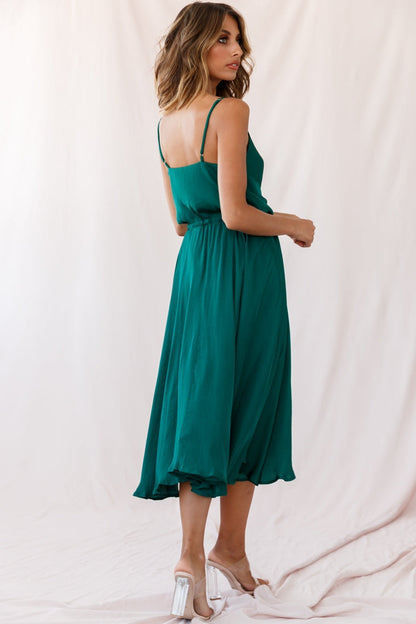 Ava Cowl Neck Drawstring Midi Dress Forest Green