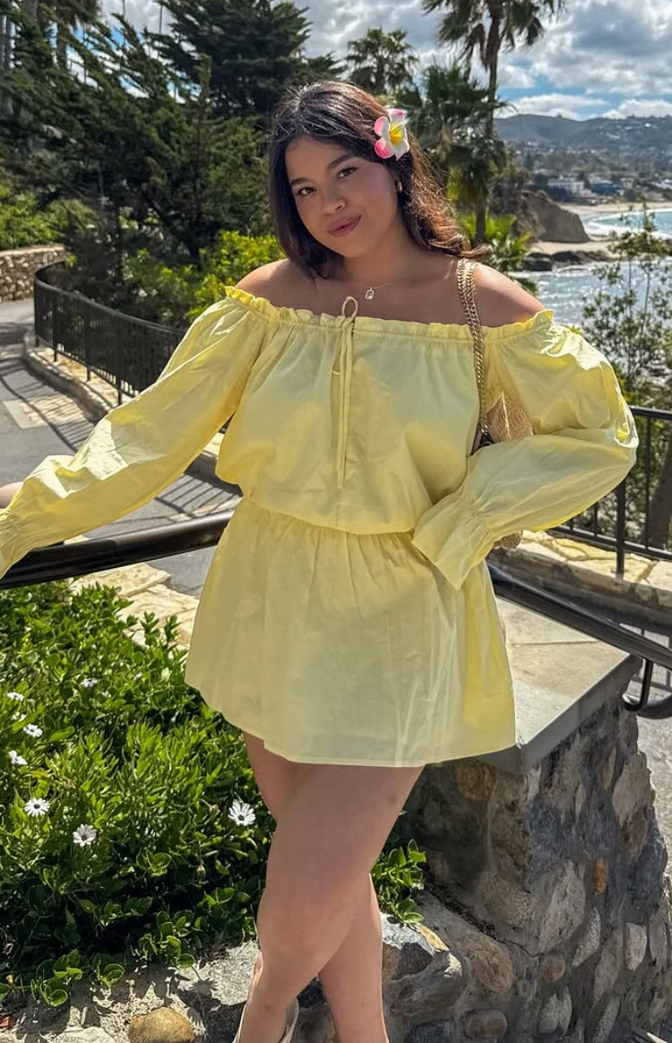 Bode Yellow Bardot Mini Dress