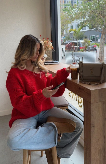 Delvey Red Chunky Knit Sweater