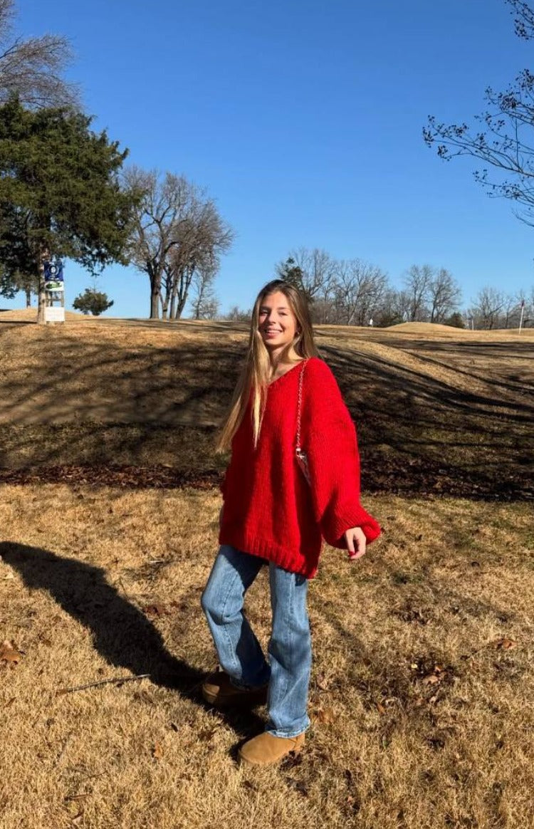 Delvey Red Chunky Knit Sweater