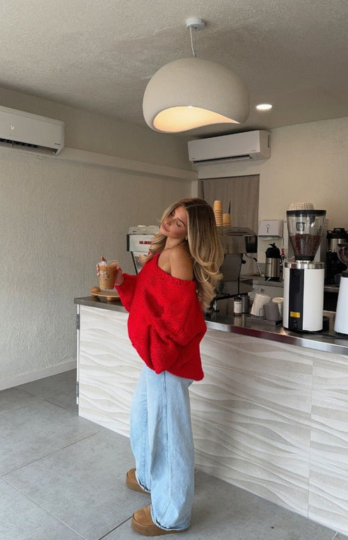 Delvey Red Chunky Knit Sweater