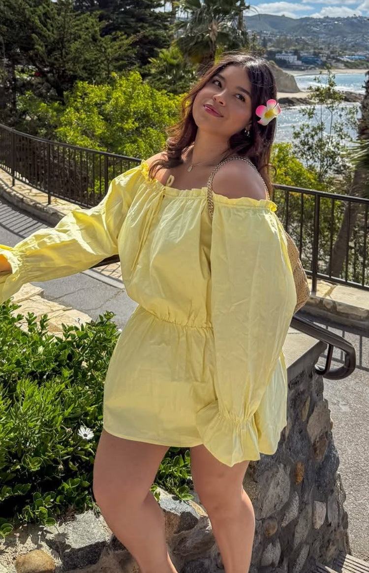 Bode Yellow Bardot Mini Dress